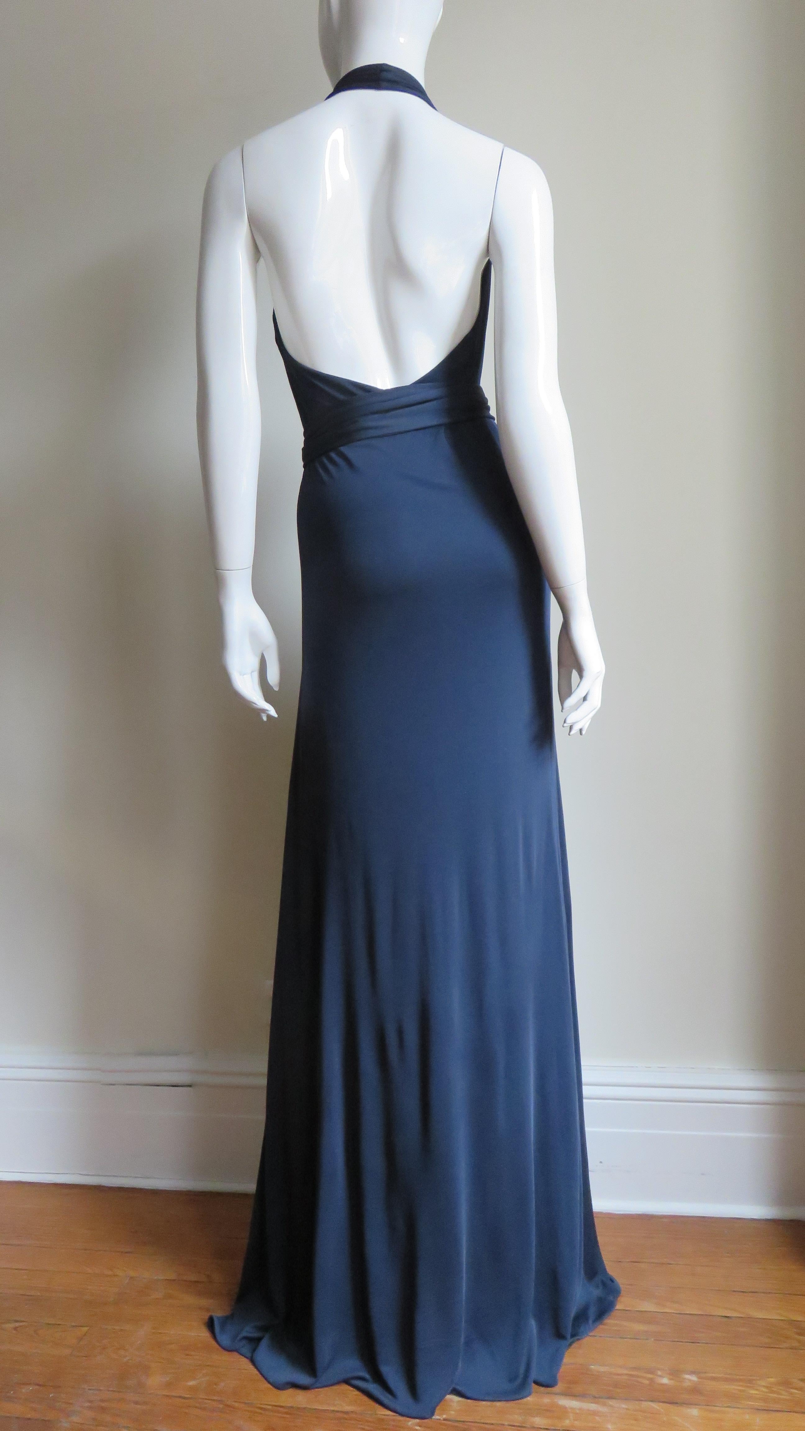 Women's Tom Ford for Gucci Navy Silk Wrap Halter Dress