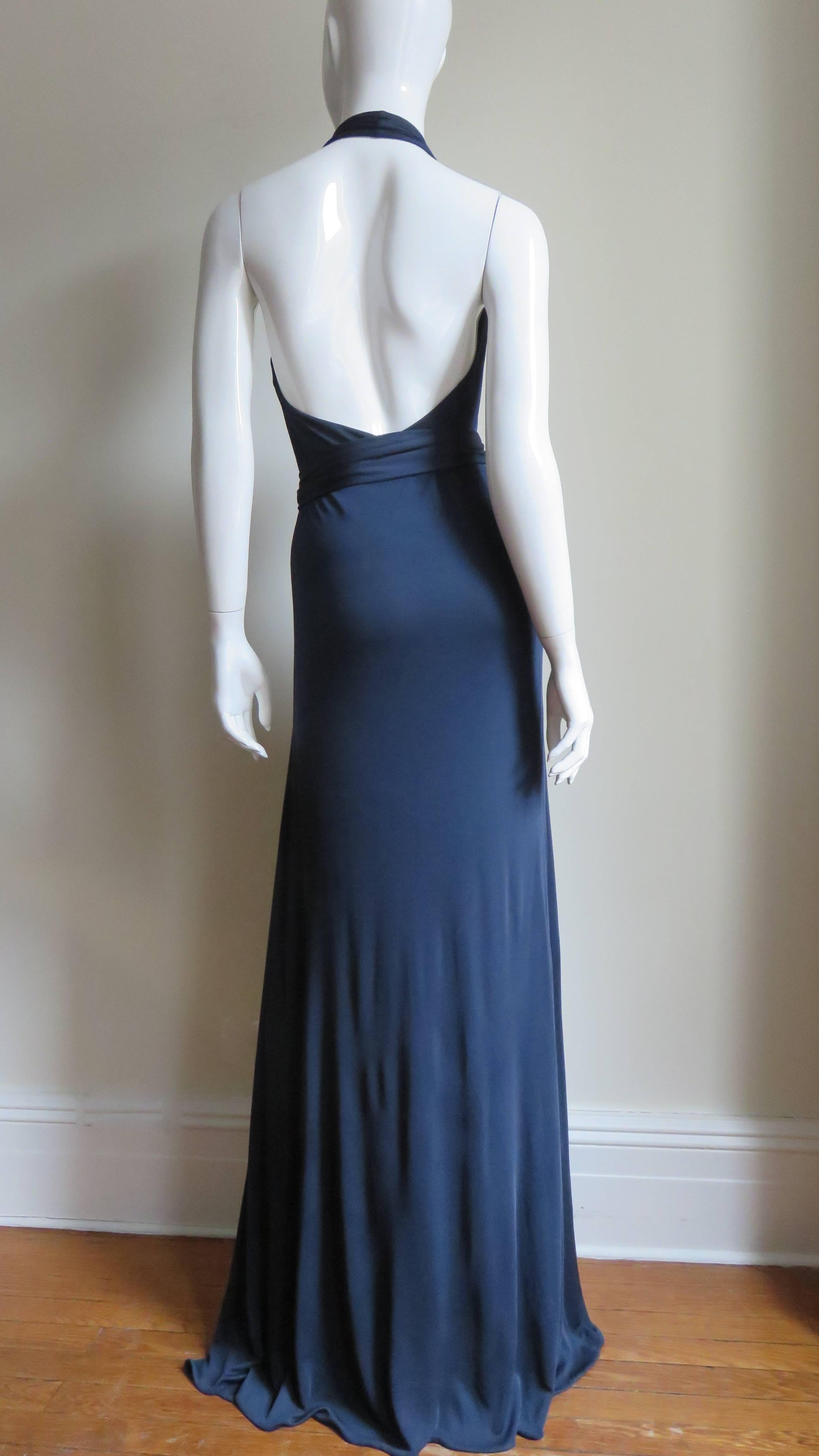 Tom Ford for Gucci Navy Silk Wrap Halter Dress 4
