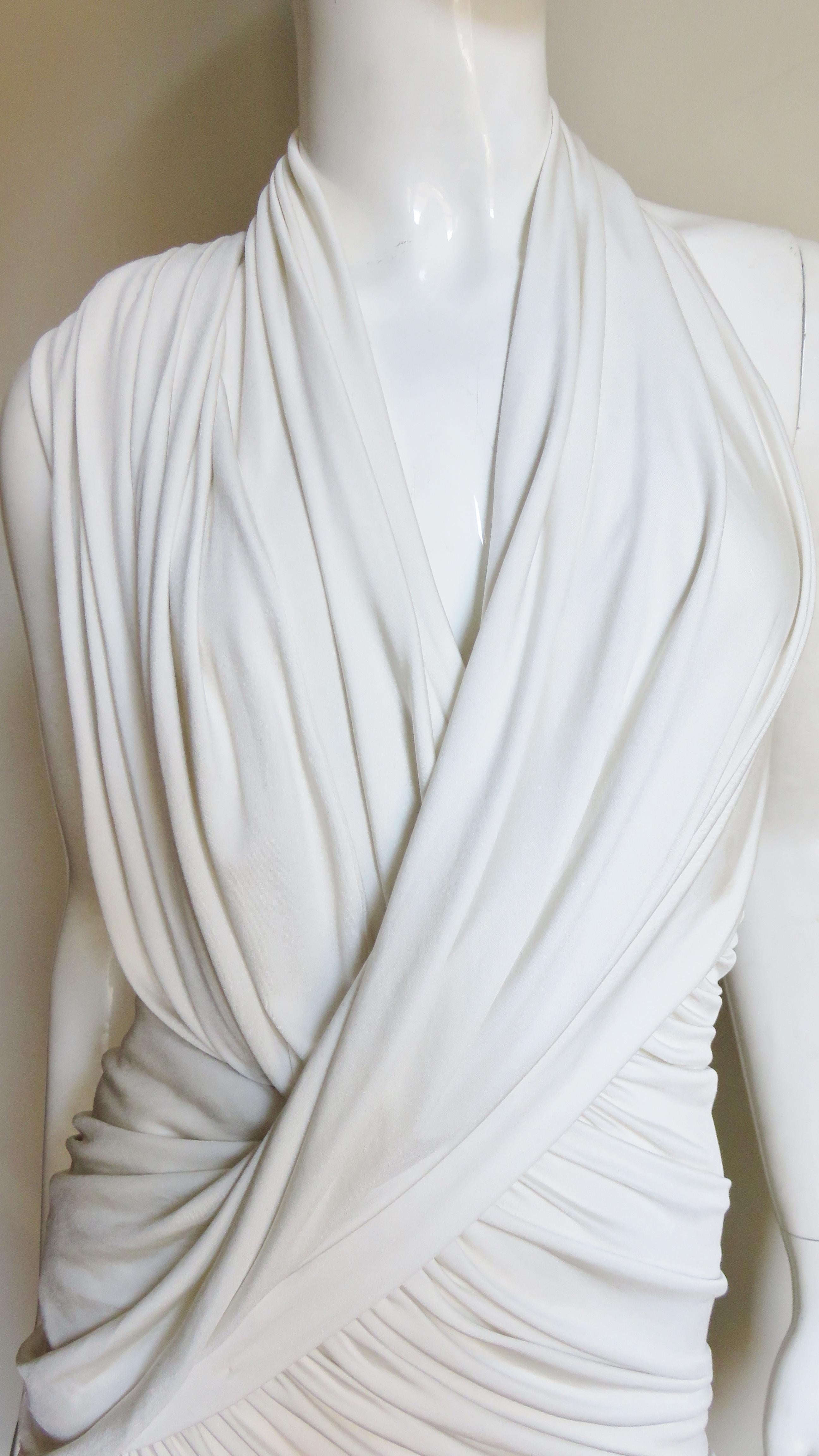 Gray Donna Karan Asymmetric Ruched Silk Halter Dress