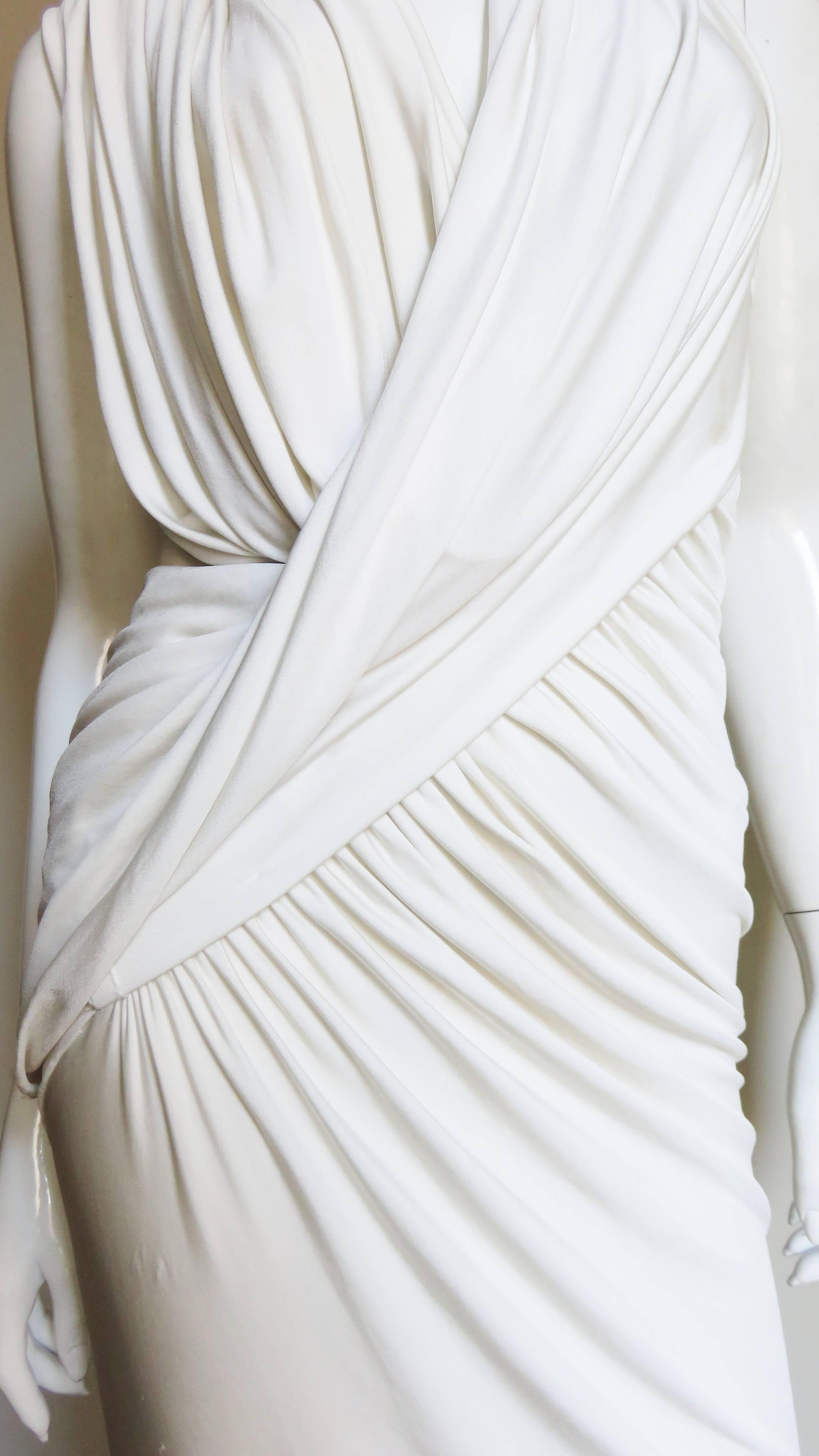 Donna Karan Asymmetric Ruched Silk Halter Dress In Good Condition In Water Mill, NY