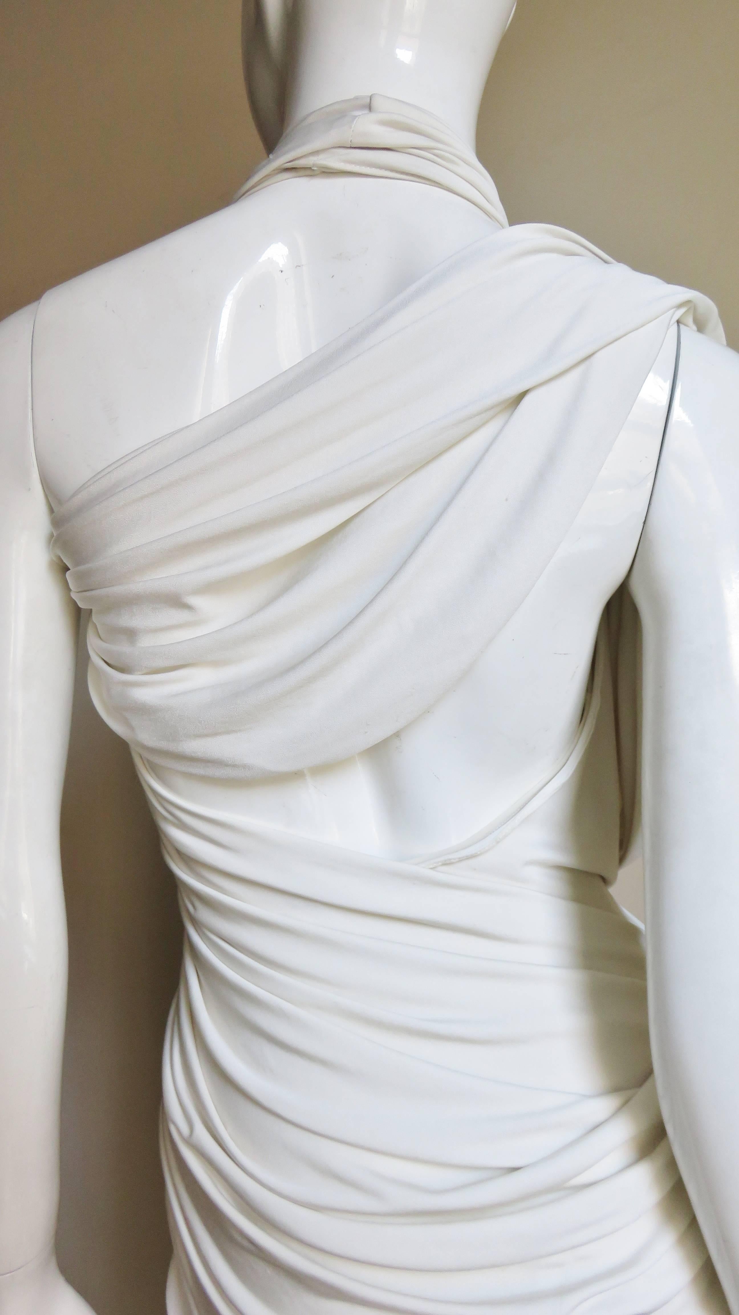 Donna Karan Asymmetric Ruched Silk Halter Dress 4