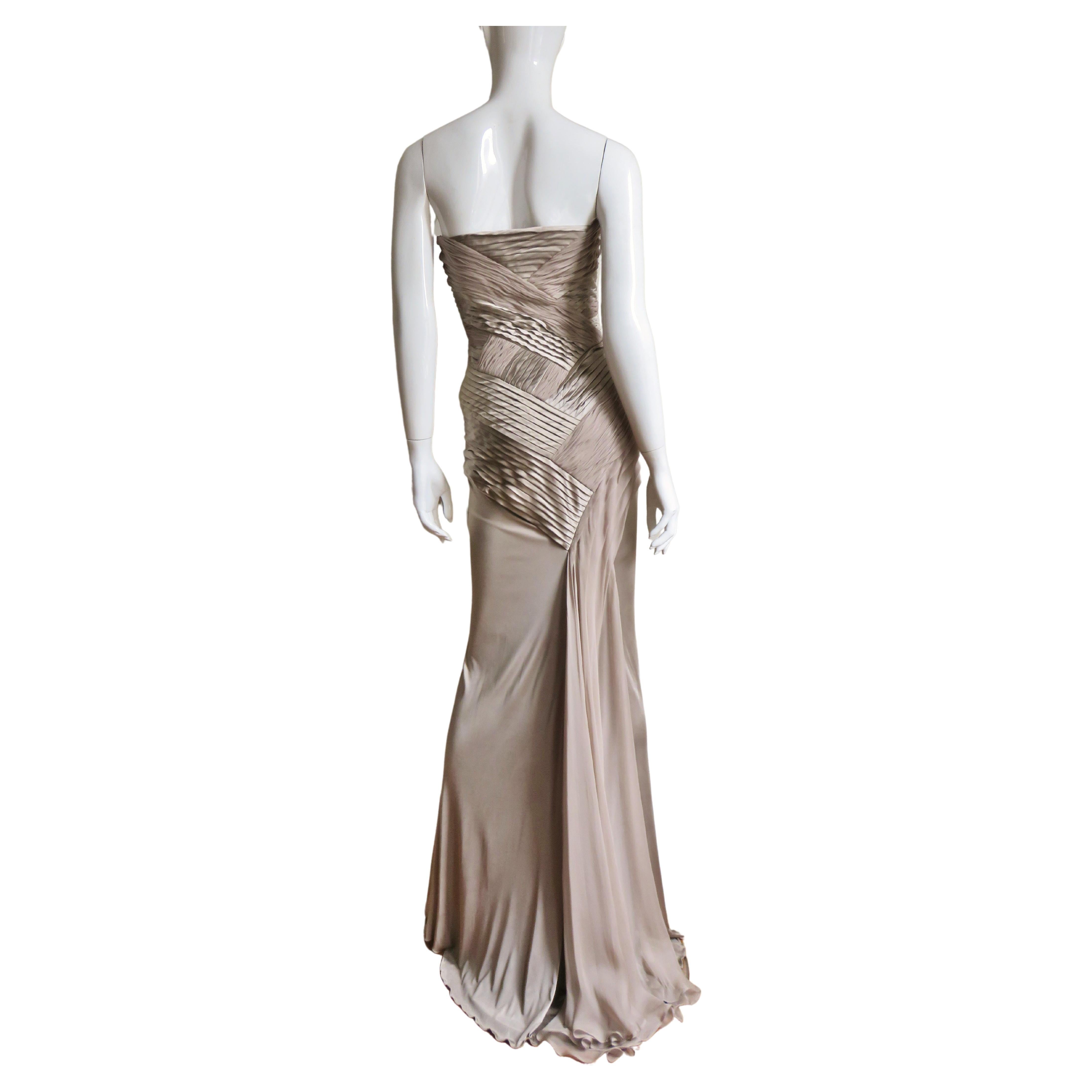 Versace Detailed Silk Strapless Gown