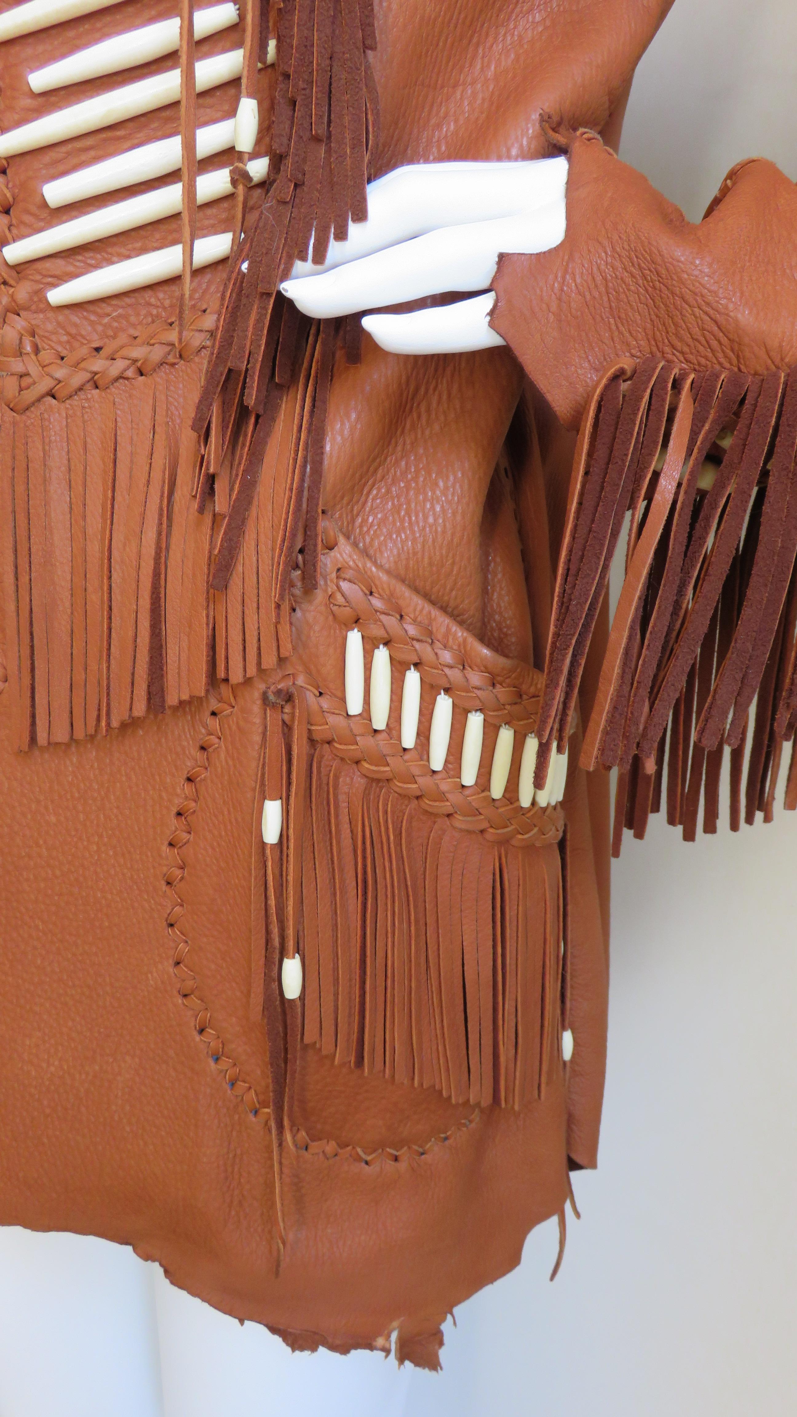 1970s Hand Made Leather Fringe Mahopa Jacket 7