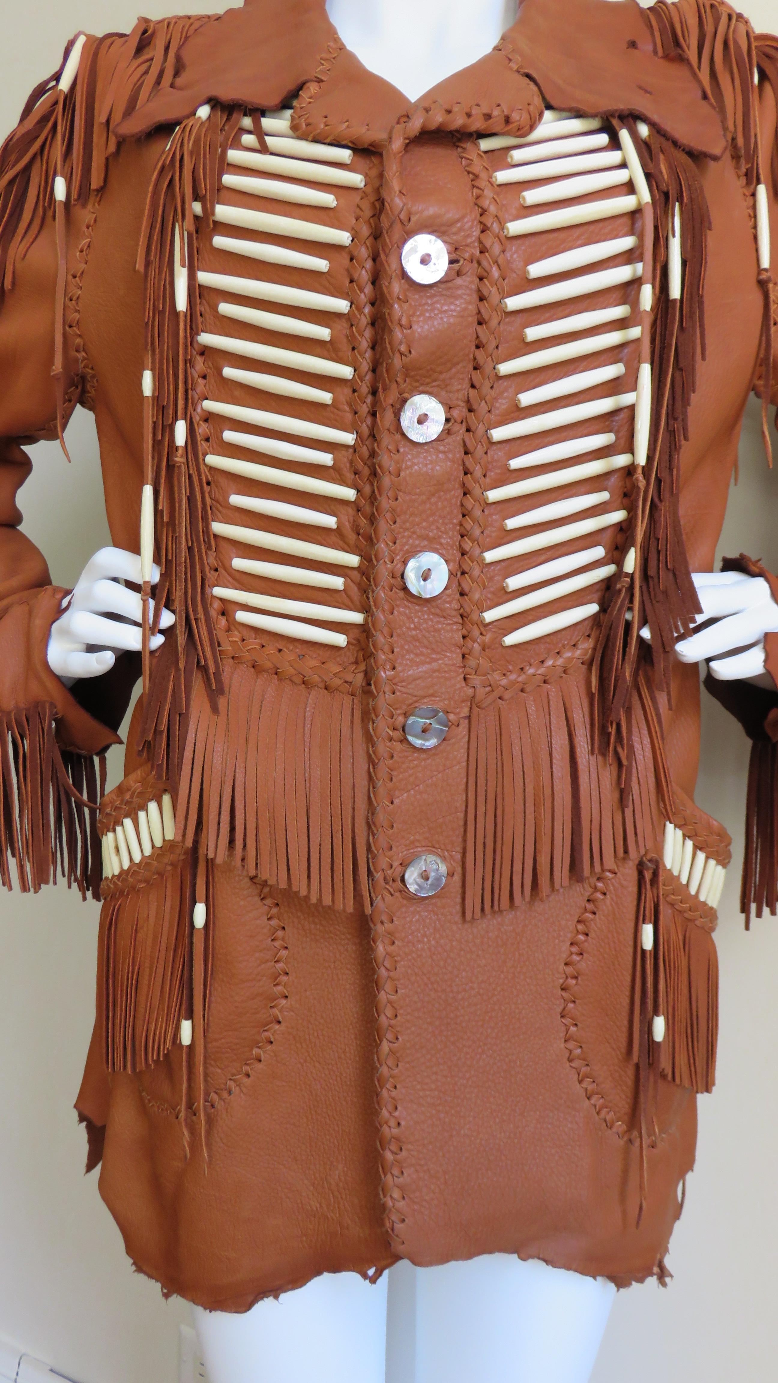 Women's or Men's 1970s Hand Made Leather Fringe Mahopa Jacket