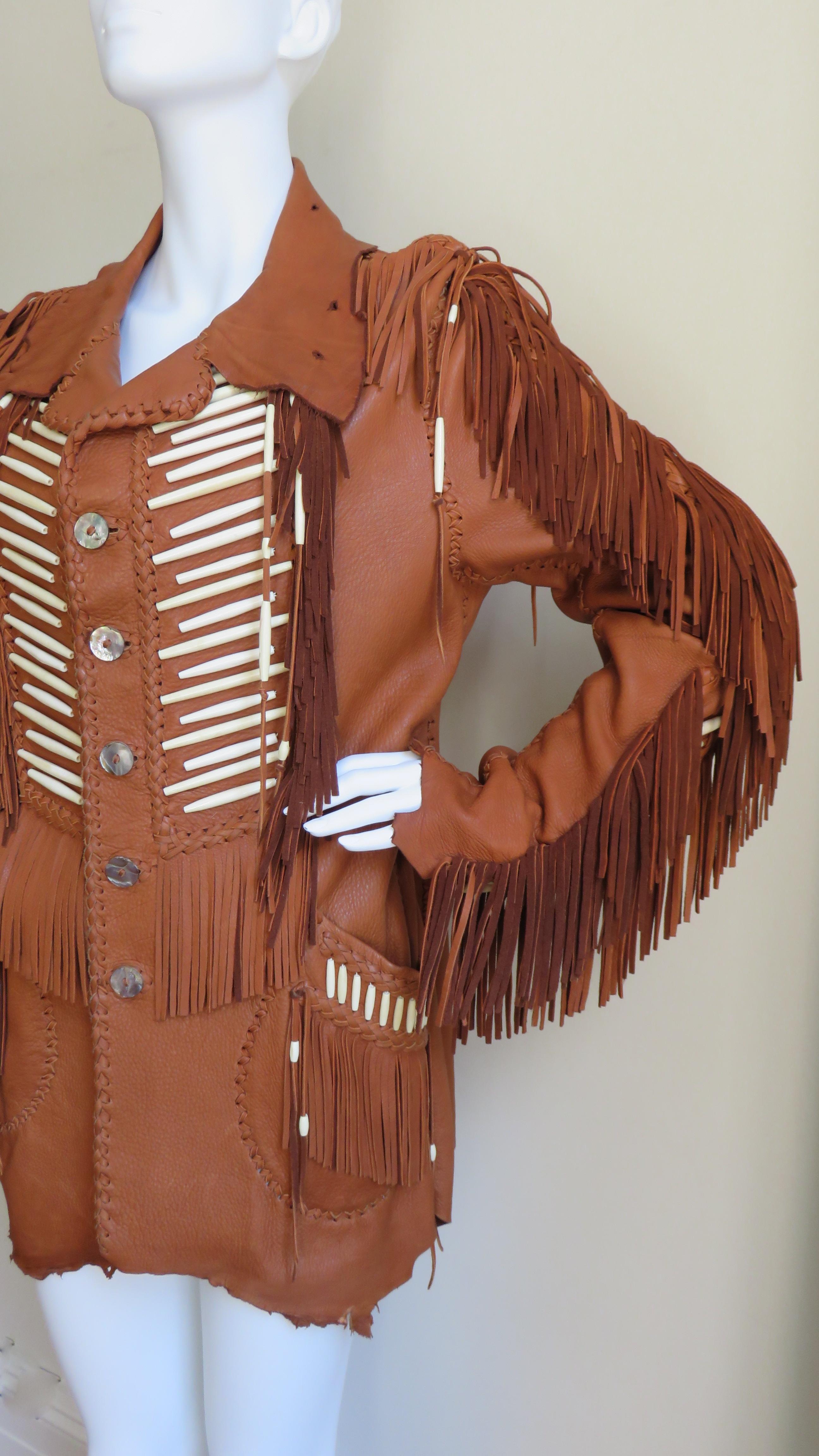 1970s Hand Made Leather Fringe Mahopa Jacket 1