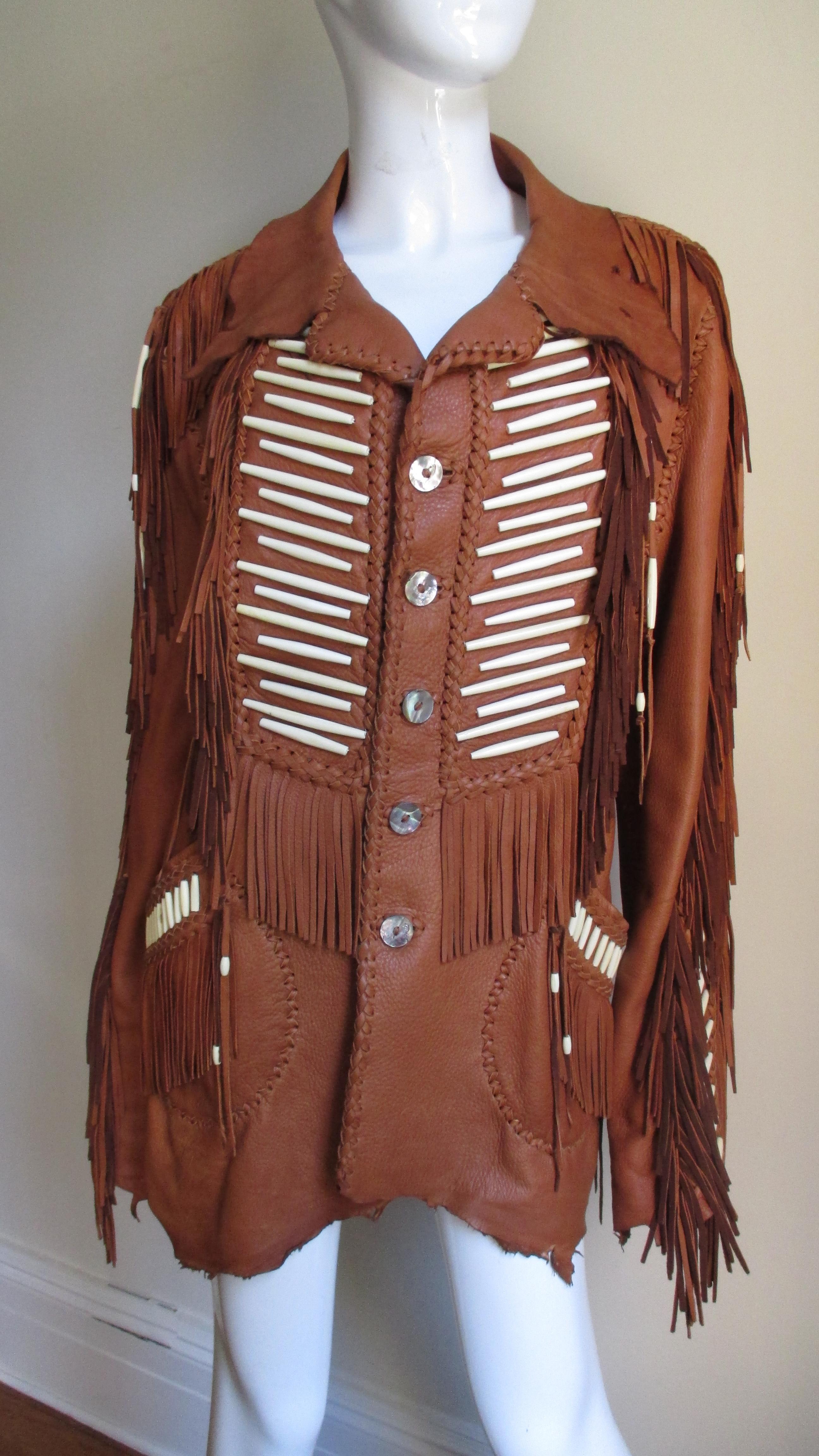 1970s Hand Made Leather Fringe Mahopa Jacket 6