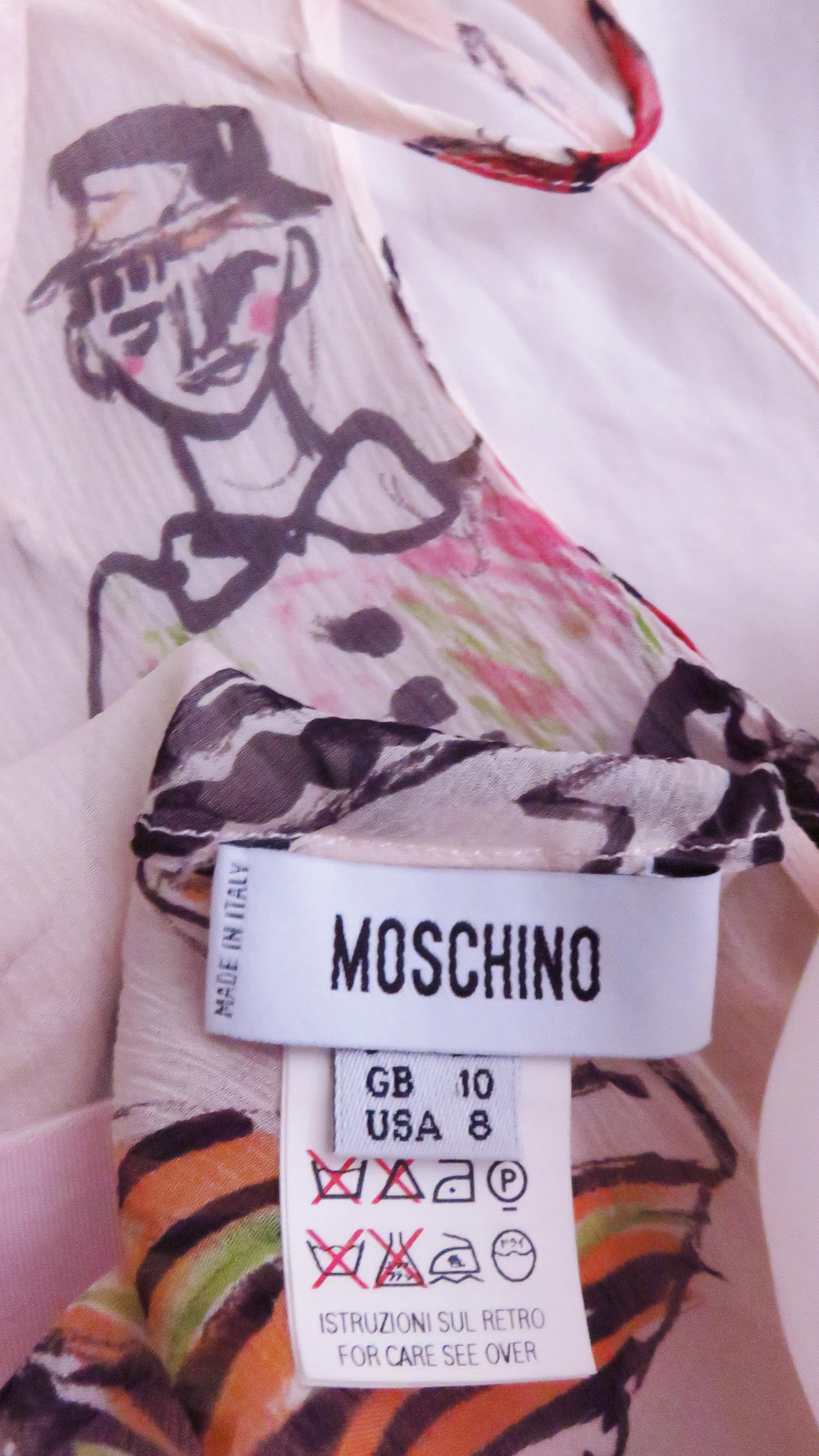 1990s Moschino Wrap Slip Dress with Sketches Pattern 4