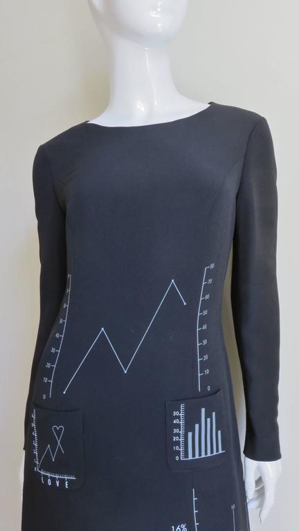 Black Moschino Charts and Graphs Screen Print Dress For Sale