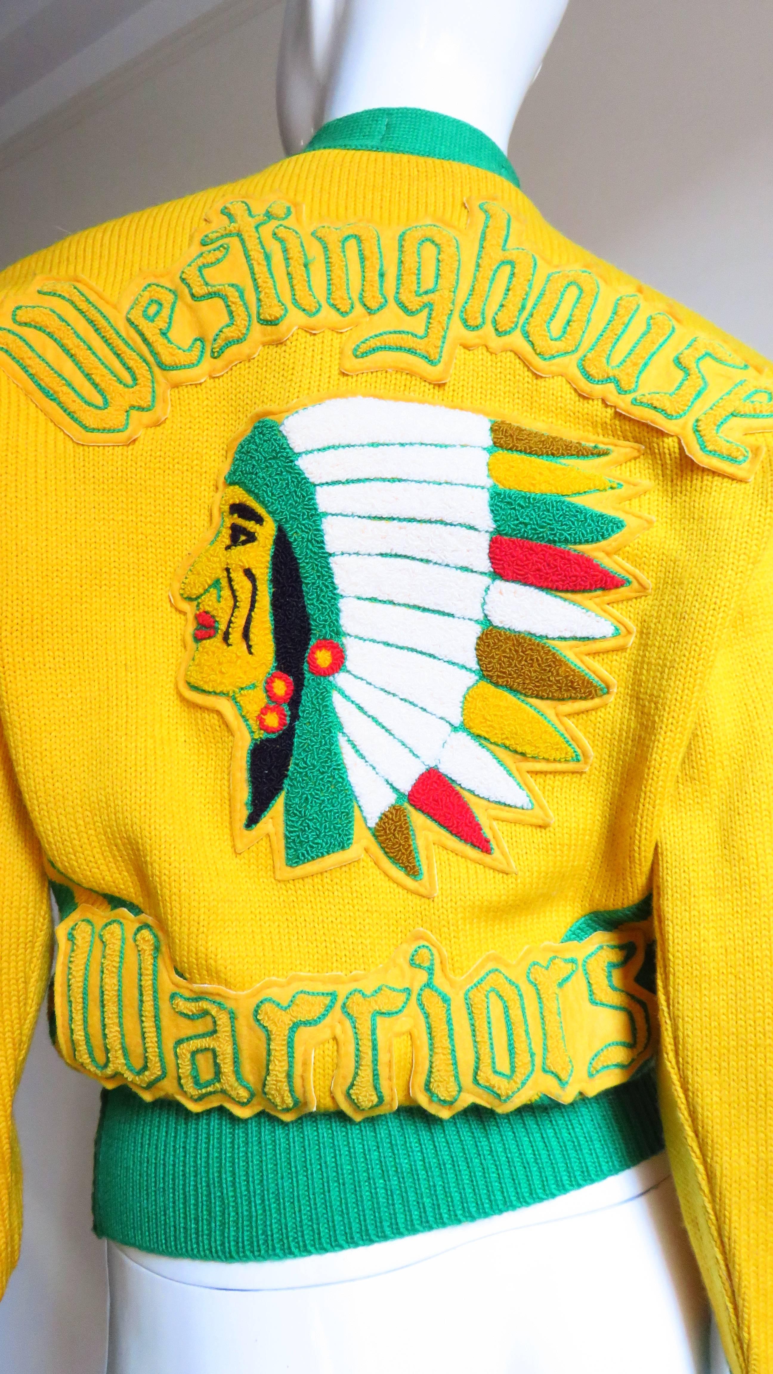 Yellow Applique Team Sweater 1950s