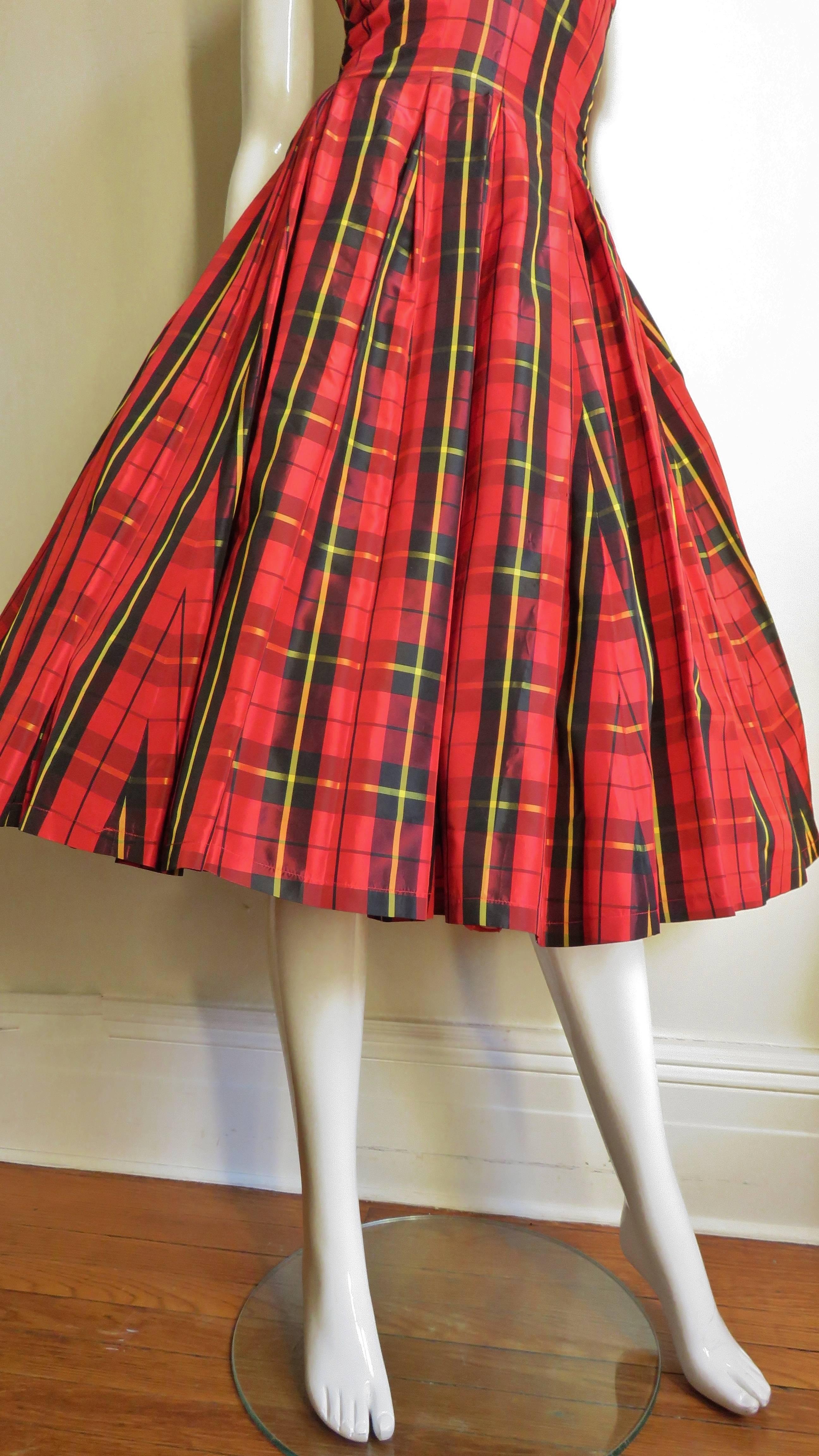 1990s Moschino New Plaid Taffeta Halter Dress In New Condition In Water Mill, NY