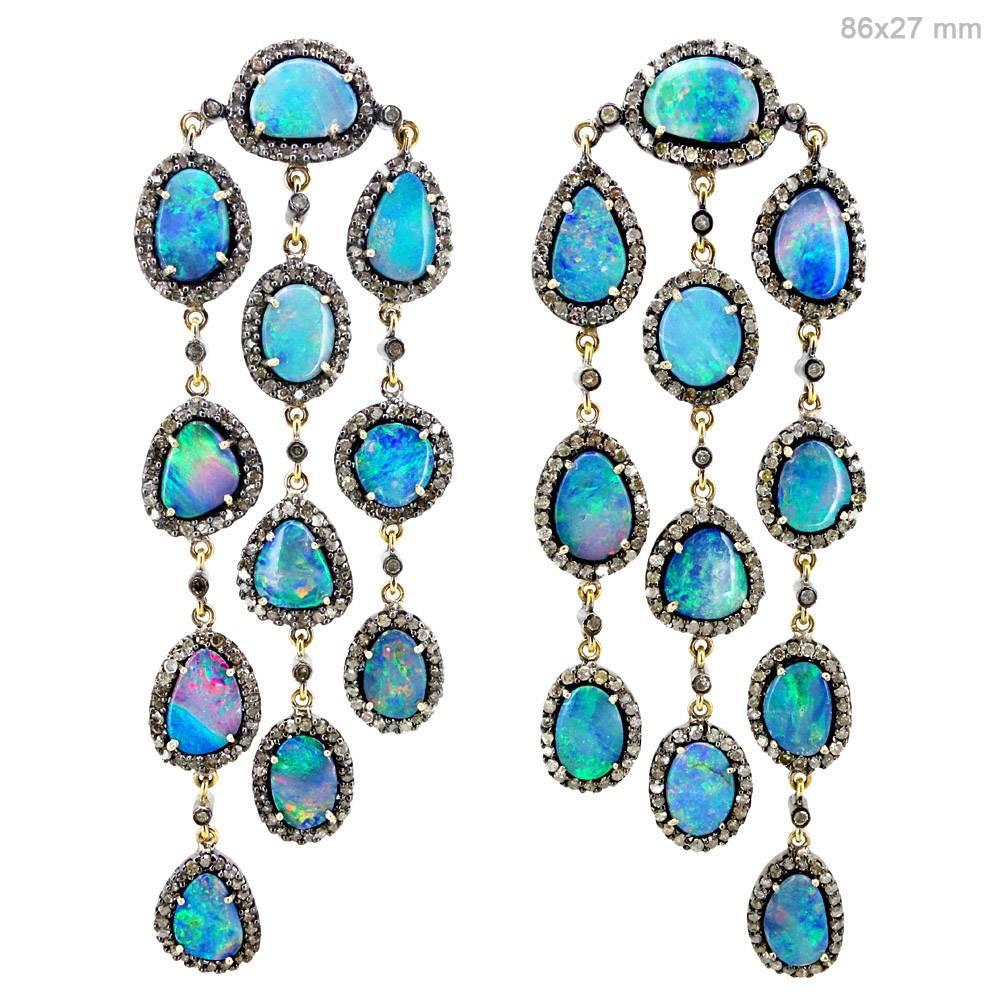 Opal & Diamond Chandelier Earrings