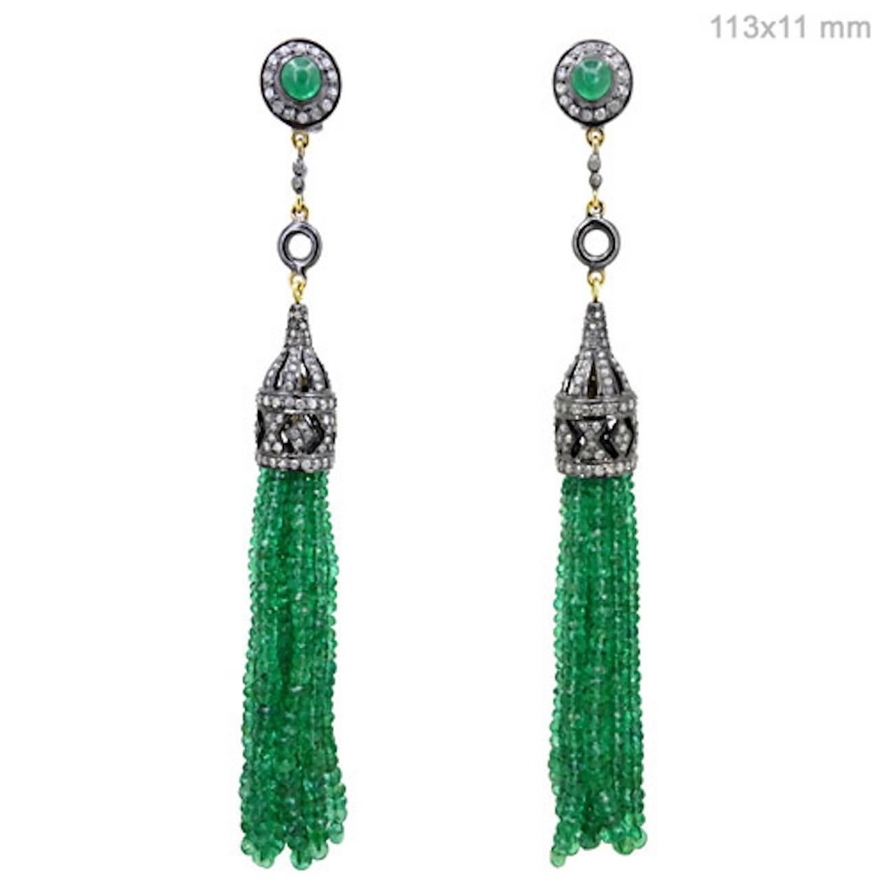 Emerald & Diamond Tassel Earrings 