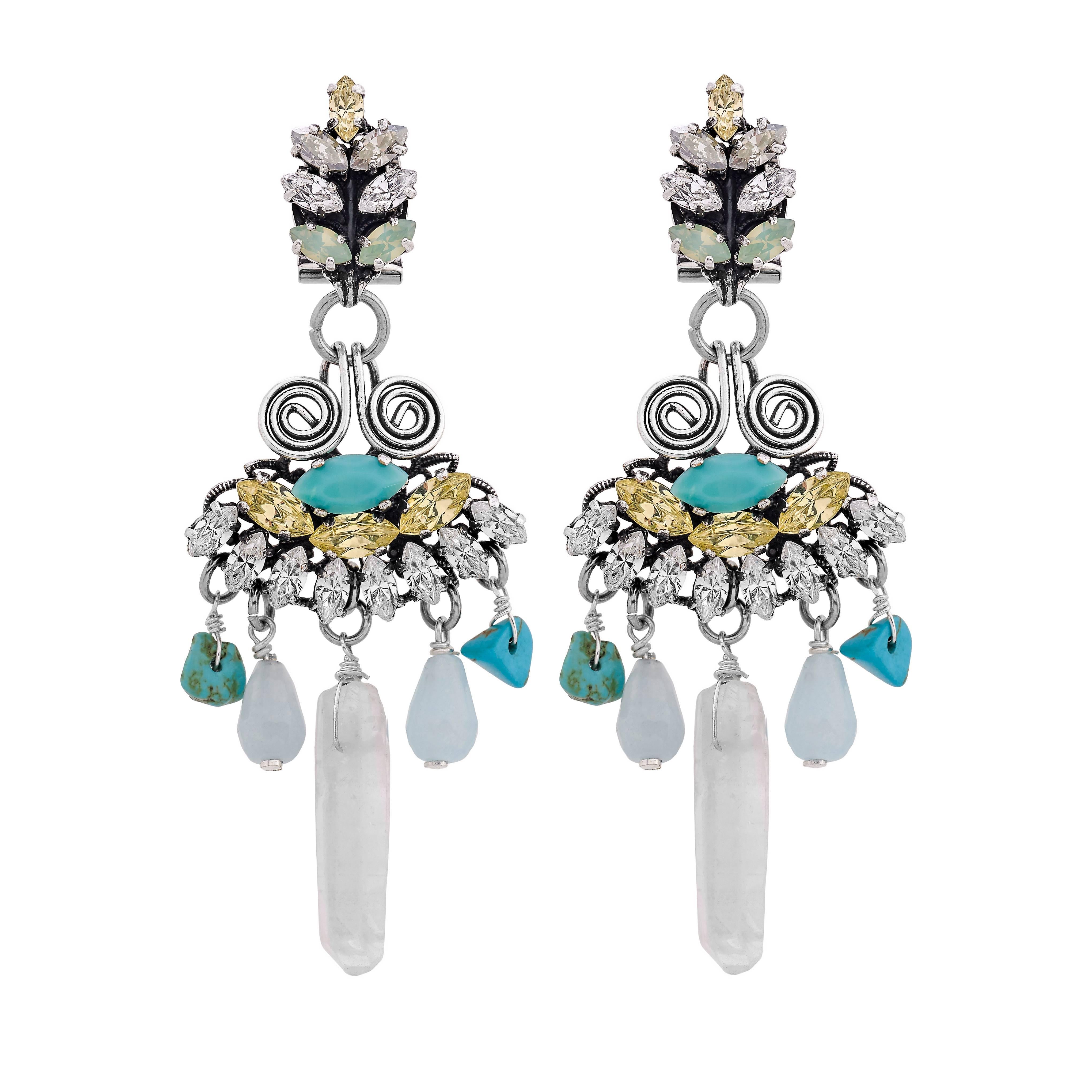 Turquoise and Rock crystal drop earrings 