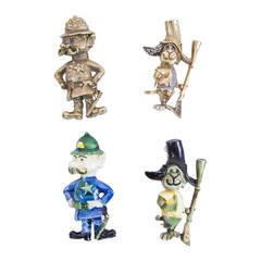 Har Enamel and Gilt Keystone Cops and Hillbilly Dogs Brooch Pins C1950s 10