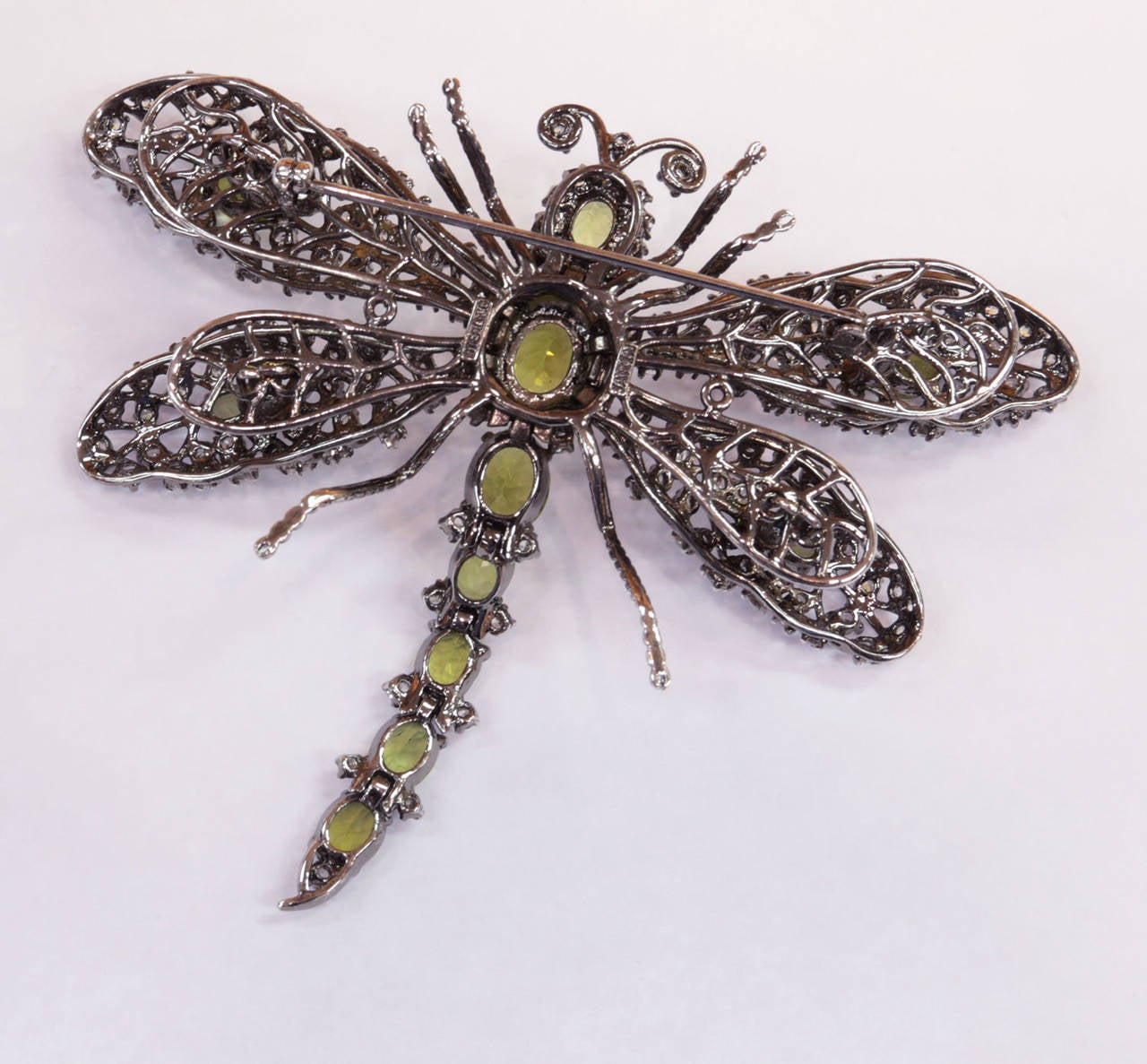 Fabulous and Outstanding en Tremblant Sterling Silver Articulated Dragonfly Brooch set with Genuine Peridot stones & CZ. Handmade;  Add natural Pizzazz and Style to your outfit!