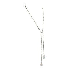 Pearl Drops CZ Lariat Sterling Silver Necklace 9