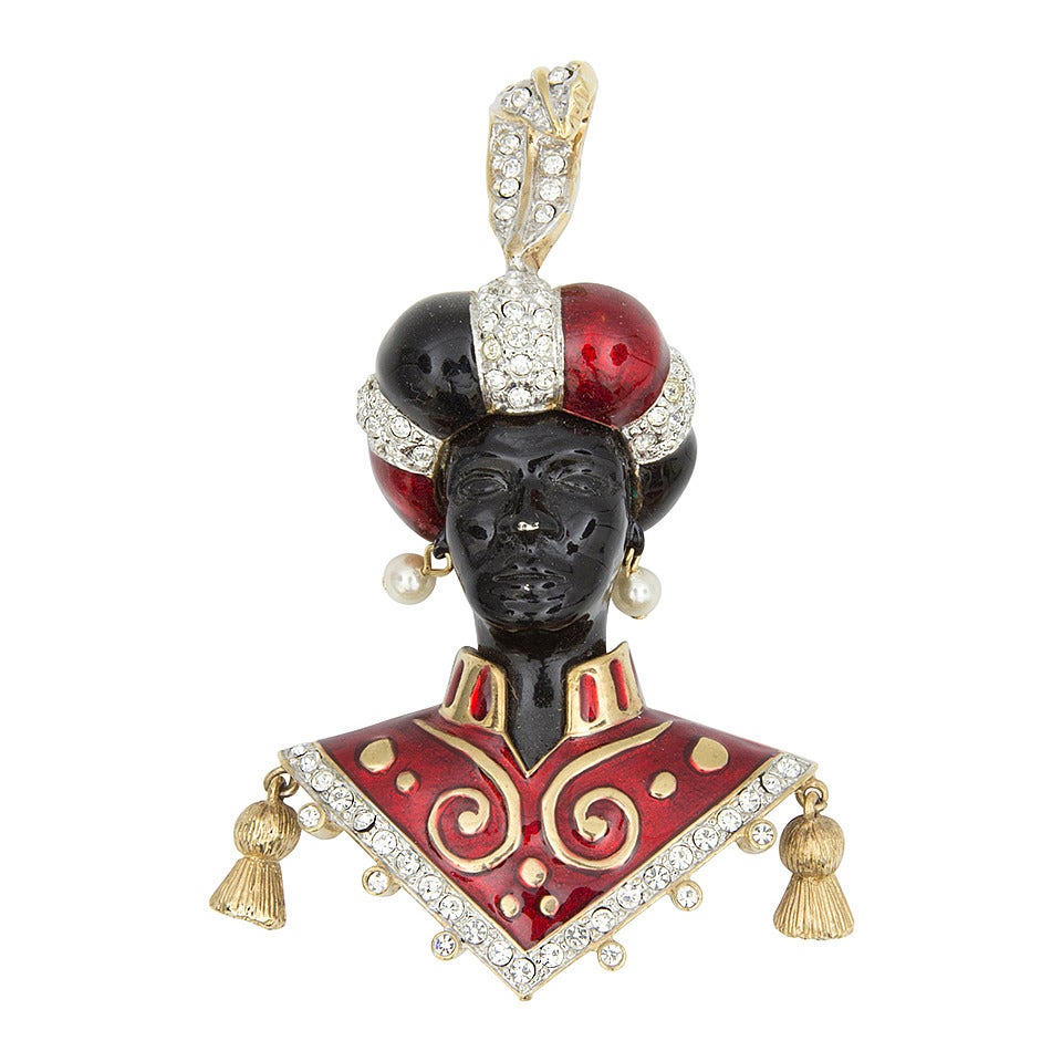 Butler Wilson London Enamel Blackamoor Brooch Pin at 1stdibs