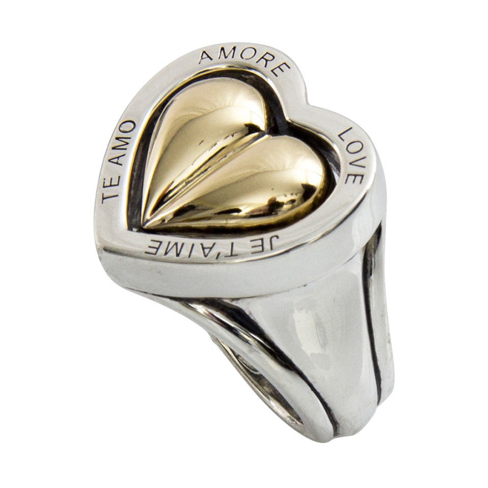 Barry Kieselstein Cord BKC Spinning Heart Love Ring Gold and Sterling Sil  at 1stDibs | spinning heart ring