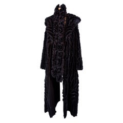 Exquisite Long Black Mink Fur and Silk Ribbon Runway Coat and Matching Scarf