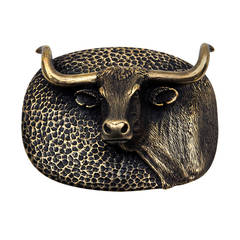 Vintage James Avery Sculptural Texas Longhorn Steer Cast Bronze Belt Buckle