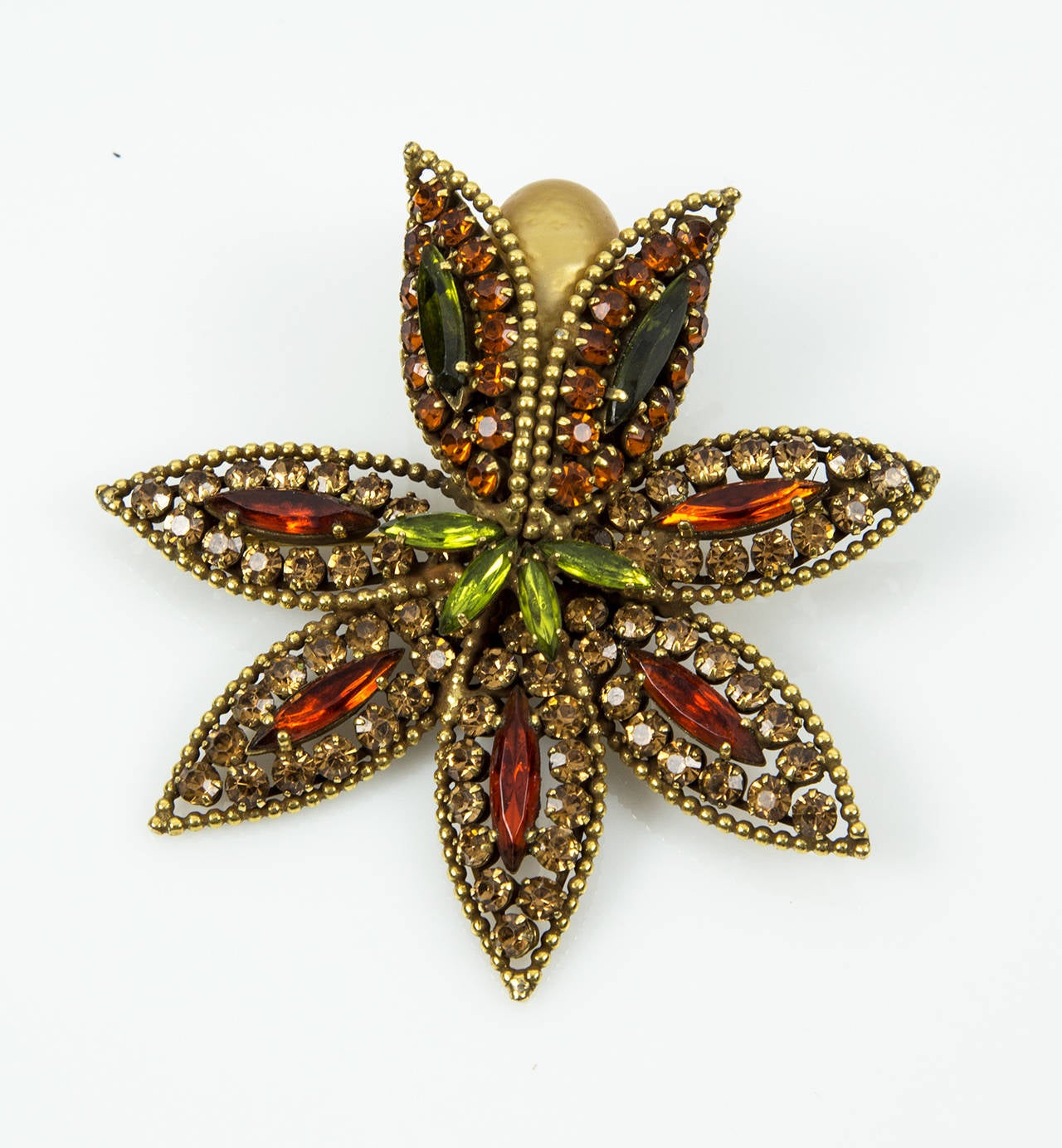 Vendome Rhinestone Lily Flower Brooch Pin and matching Earrings C1950s 2