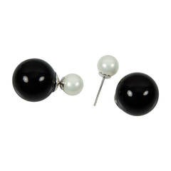 Double Faux Black and White Pearl Sterling Silver Stud Earrings