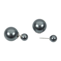 Double Faux Silver Grey Pearl Sterling Silver Stud Earrings