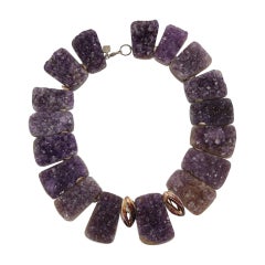 Vintage Natural Amethyst Druzy Quartz Sterling Silver Necklace Estate Fine Jewelry