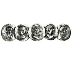 Fabulous Antique Medallion Profiles Sterling Silver Brooch Pin George Shiebler