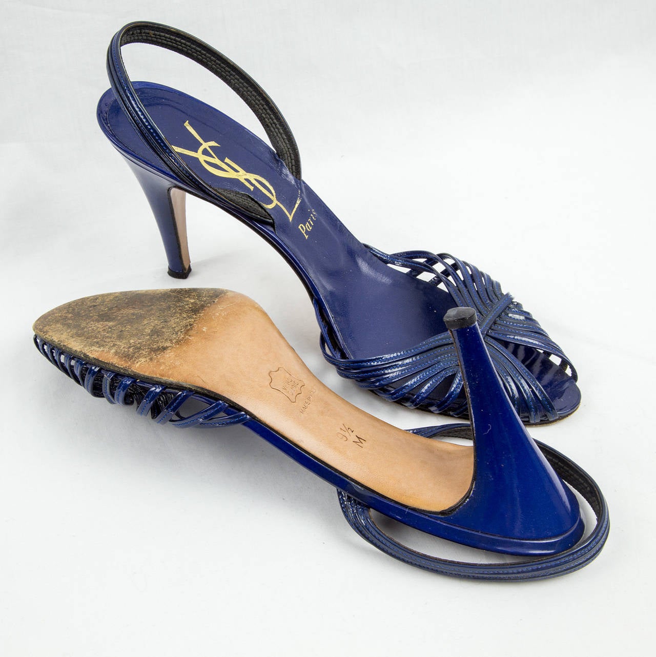 Yves Saint Laurent Paris Sandal-style Shoes in Striking Blue Patent Leather; 4
