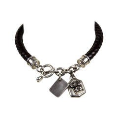 Barry Kieselstein Cord BKC Sterling Silver Dog Collar Leather Toggle Necklace
