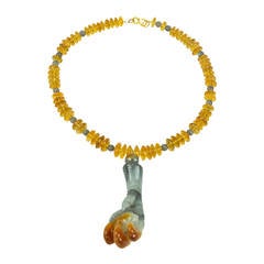 Citrine and Hand Carved Agate Eagle Claw Pendant Necklace 6