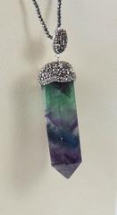 Faceted Quartz Crystal and Hematite Pendant Necklace Estate Fine Jewelry