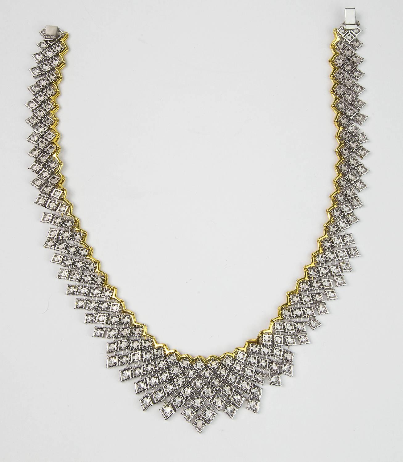 Modern Fabulous CZ Crystal Gilt Sterling Silver Runway Necklace