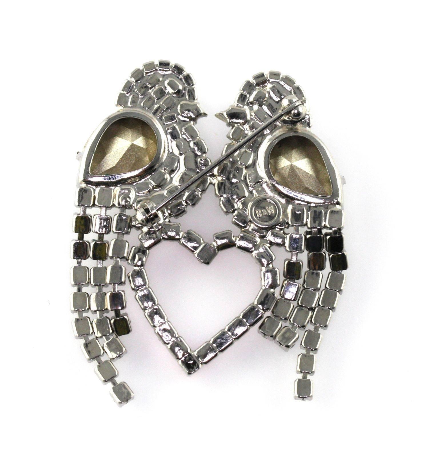Women's or Men's Fabulous Butler & Wilson Rhinestone Fringe Lovebirds Heart Brooch Pin