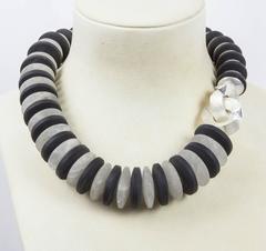 Stunning Iconic Black Obsidian and Crystal Sterling Silver Iconic Necklace