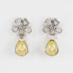 Amazing Faux Diamond and Yellow Diamond Drop Clip Earrings