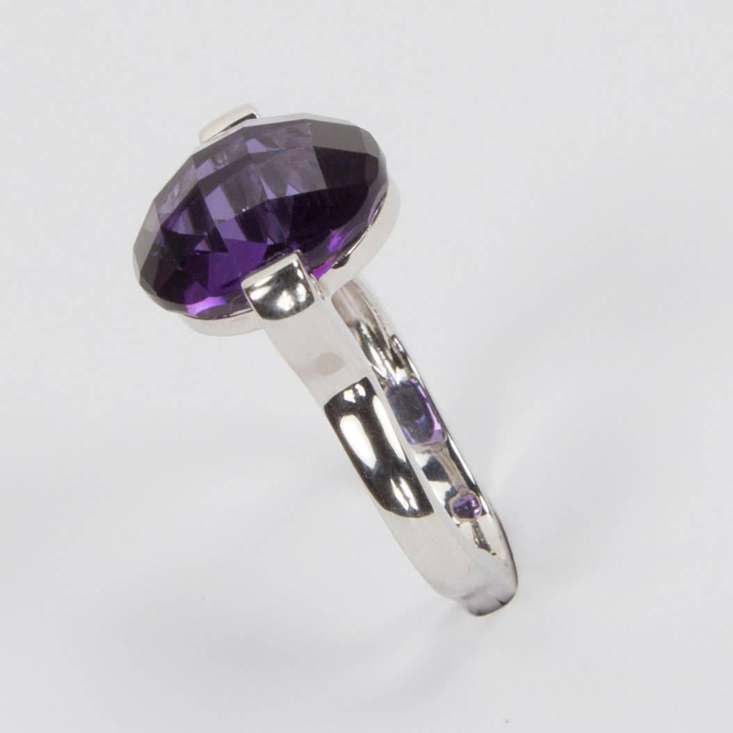 Contemporary Modernist Solitaire Amethyst Sterling Silver and Rhodium Statement Ring