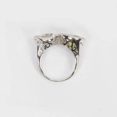 Toi et Moi Crossover Bypass Peridot CZ Sterling Silver Rhodium Crossover Ring