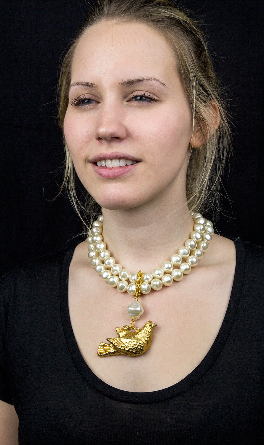 DOMINIQUE AURIENTIS Two Strand Baroque Faux Pearl Bird Pendant Necklace 2