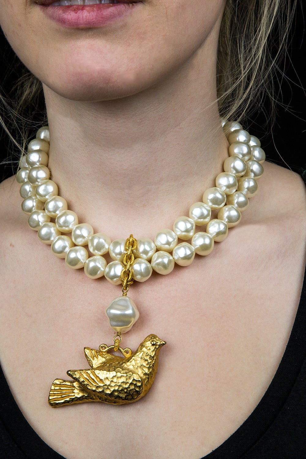 Women's DOMINIQUE AURIENTIS Two Strand Baroque Faux Pearl Bird Pendant Necklace