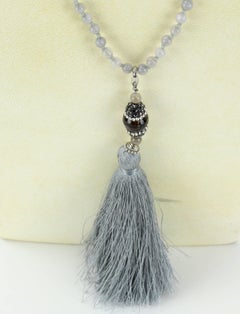 Beautiful Agate Faux Diamond Tassel Runway Necklace and Pendant