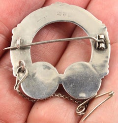 Edwardian Antique Irish Clover Connemara Marble Sterling Silver Brooch Pin
