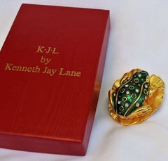 Kenneth Jay Lane KJL Grüner Frosch Pin Brosche und Trinket Pill Box