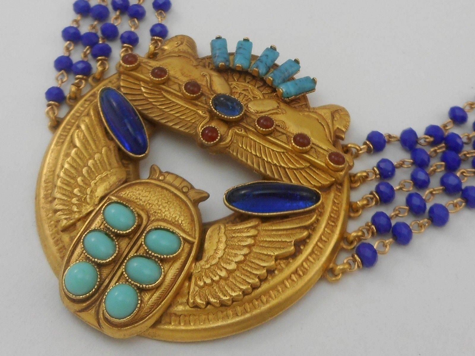 Contemporary Askew London 'Egyptian Revival' Sphinx and Scarab Statement Necklace