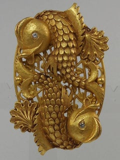 Signed Askew London Double Fish Statement Brooch Pin