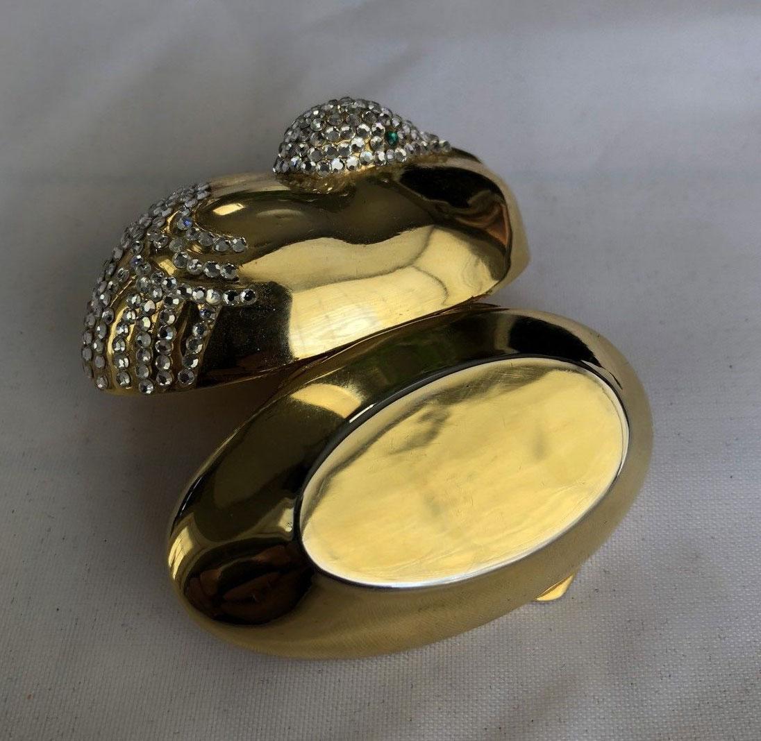 Marron Judith Leiber Resting Crane Bird Diamante Gold Trinket Pill Box  en vente