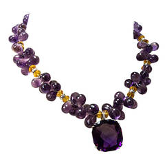 Teardrop Amethyst Citrine Diamond Gold Necklace