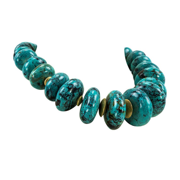 Magnificent Genuine Turquoise Sterling Silver Necklace For Sale