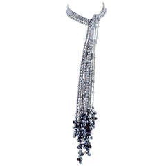 Striking Silver Pearls and Crystal Multi-strand Long Necklace
